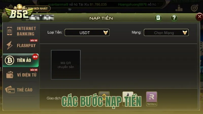 Các bước nạp tiền